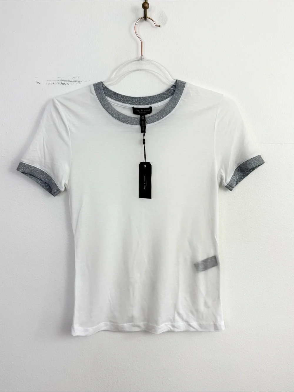 Rag & Bone Brighton White Metallic Tee XS NWT - Picture 2 of 6